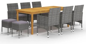11 pcs conjunto de jantar para jardim cinzento