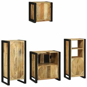 Conjunto de Móveis para Banheiro 4 pcs Madeira de manga maciça