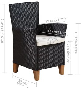 Cadeiras de exterior com almofadões 2 pcs vime PE preto