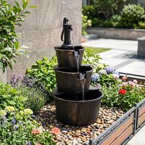 Fonte de Jardim de Três Níveis, 52 x 60 x 92,5 cm, Fluxo Regulável, Bronze