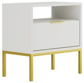 Mesa de Cabeceira "AUSTIN" - 45×55×33 cm - Branco e Dourado - Design M