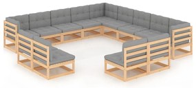 13 pcs conjunto lounge de jardim c/ almofadões pinho maciço