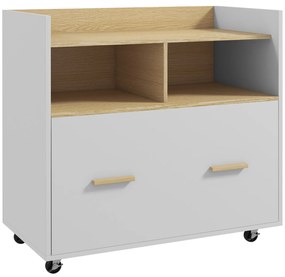 Armário para Escritório Armário para Arquivos com Rodas e Barra Suspensa para Tamanho A4 76x40x75,5 cm Branco e Madeira