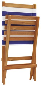 Cadeiras de jardim dobráveis 8 pcs tecido/madeira azul e branco