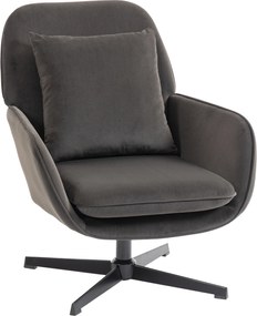 HOMCOM Poltrona de sala, poltrona acolchoada em veludo com assento largo, almofada e estrutura em metal, cinza escuro | Aosom Portugal