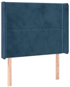 Cabeceira cama c/ luzes LED veludo 93x16x118/128 cm azul-escuro