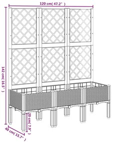 Vaso/floreira jardim c/ treliça 120x40x142 cm PP cinzento-claro