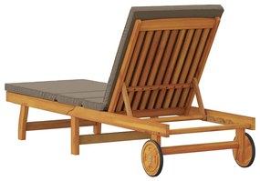 Espreguiçadeira vidaXL com Rodas e Almofada em Taupe de Madeira Sólida