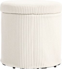 Puff de Arrumação Baú de Arrumação Redondo Estofado em Veludo Cotelê  Tampa Removível Ø40x41 cm Creme