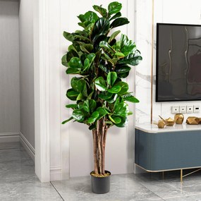 Figueira Artificial 1,5 m com Folhas de PEVA e Pote de PP para Decoração de Casa e Escritório Verde