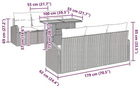 Conjunto de Jantar para Jardim com 7 Peças e Almofadas Bege em Rattan
