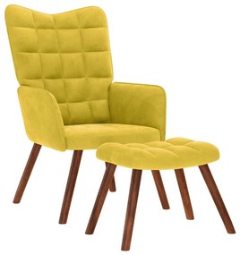 Cadeira de relaxamento com banco em veludo amarelo