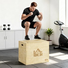 Caixa Pliometria de Madeira Caixa de Saltos com 2 Alças Recortadas Carga Máxima 120 kg 61x51x73 cm Madeira