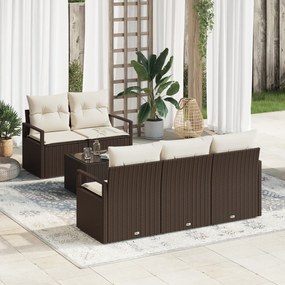 Conjunto de Sofá Jardim vidaXL 6 Peças com Almofadas Castanho Rattan P