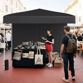 Tenda jardim, feiras, eventos Pop-up Dobrável 290 x 290 cm com 4 paredes laterais removíveis e altura ajustável Preta