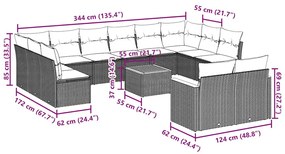 13 pcs conjunto de sofás de jardim com almofadões vime PE preto