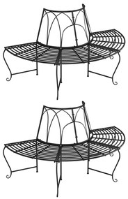vidaXL Banco de árvore semicircular 2 pcs Ø159 cm aço preto
