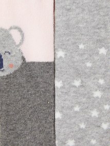 Lote de 2 pares de collants em malha às bolas/coala, para bebé cinzento claro bicolor/multico
