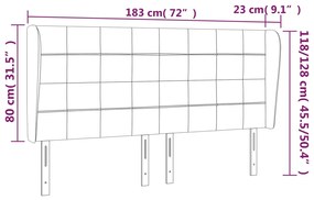 Cabeceira cama c/ abas veludo 183x23x118/128 cm cinzento-claro