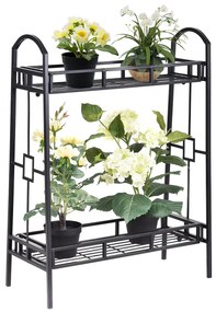 Suporte metálico para vasos e plantas de 2 níveis Prateleira de exposição externa para jardim com varanda 61 x 28 x 81,5 cm