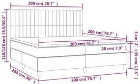 Cama box spring c/ colchão e LED 200x200 cm tecido preto