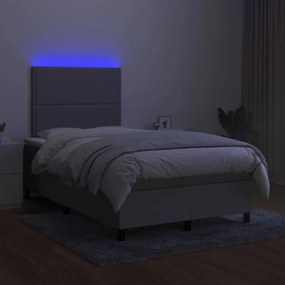 Cama box spring c/ colchão e LED 120x200 cm tecido cinza-claro