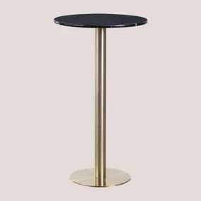 Mesa Alta De Bar Redonda Ø60 Cm Em Pedra Natural Xiren Mármore Nero Marquina - Dourado Escovado - Sklum