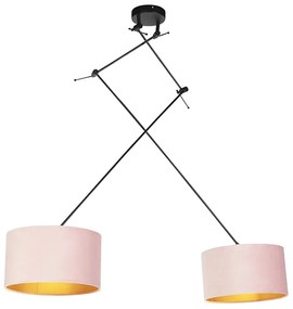 Candeeiro de suspensão preto com abajures de veludo rosa e dourado 35 cm 2-luzes - Blitz