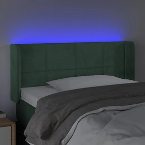 Cabeceira cama c/ luzes LED veludo 83x16x78/88 cm verde-escuro