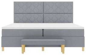 Cama Box Spring com Colchão e Banco Cinza Claro 200x200 cm Tecido
