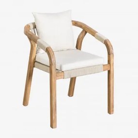 Pack De 4 Cadeiras De Jardim Com Braços Em Madeira De Acácia Dubai Castanho Acácia Rústico & Tecido Gardénia Branco - Sklum