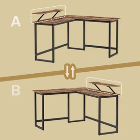 Secretaria para computador em forma de L 140 x 130 x 89 cm (C x L x A) castanho vintage, preto