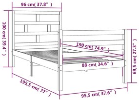 Estrutura de cama solteiro 90x190 cm madeira maciça branco