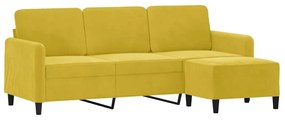 Sofá de 3 lugares com apoio de pés 180 cm veludo amarelo