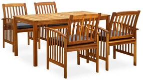 vidaXL 5 pcs conjunto de jantar p/ jardim c/ almofadões acácia maciça