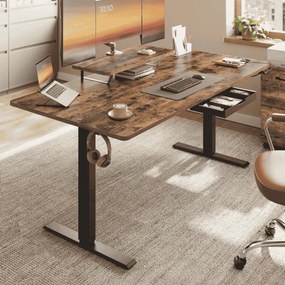 Secretária elétrica com altura ajustável, suporte para monitor e USB 160 x 80 x (72-120) cm castanho vintage
