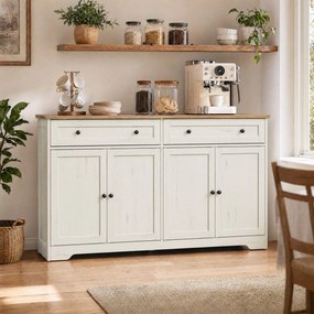 Armário de cozinha de estilo tradicional com 2 gavetas e 4 portas, 140 x 40 x 80 cm, branco vintage
