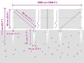 Cerca Hexagonal vidaXL Cinza 0,6x50 m Aço
