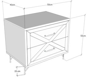 Mesa de Cabeceira Felicita – Antracite e Carvalho (50 x 55 x 40 cm) |