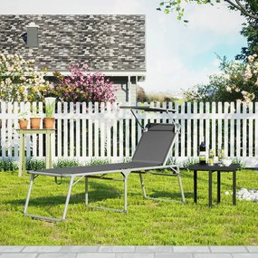 Espreguiçadeira jardim grande XXL 65 x 200 x 48 cm carga até 150 kg com pala de sol Cinzento