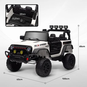 Carro Elétrico para Crianças com Bateria de 12V Controlo Remoto Bluetooth Faróis LED Buzina e Música 100x63x65 cm Branco
