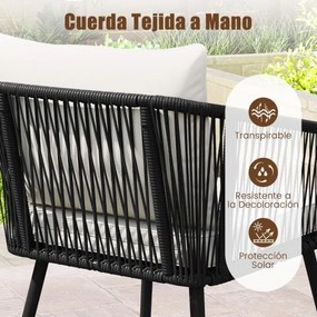 Conjunto de jardim para 4 pessoas com sofá de 2 lugares, 2 cadeiras e mesa de centro em vidro temperado Preto e branco