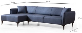 Sofá "Belissimo" Chaise Longue de 3 Lugares – Azul – 270x140x95 cm – D