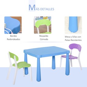 HOMCOM Conjunto de mesa e 2 cadeiras infantil para atividades com encosto e bordas redondas para crianças acima de 2 anos 76,5x54,5x49,5 cm Multicolor