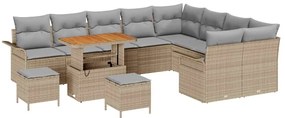 Conjunto de Sofá de Jardim vidaXL 12 Peças com Almofadas Bege Rattan S