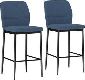 HOMCOM Cadeiras Altas Conjunto de 2 Bancos de Bar de Cozinha com Encosto e Apoio para os Pés Estofados em Veludo 41x52x97 cm Azul | Aosom Portugal