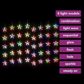 Cortina iluminação c/ estrelas 200 LEDs 8 funções colorido