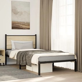 vidaXL Estrutura de cama sem colchão 100x200 cm metal carvalho sonoma