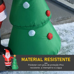 Pai Natal Inflável com Árvore de Natal com 3 Luzes LED e Inflador Elétrico Decoração de Natal para Exteriores Interiores 124x62x150cm Multicor