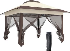 Outsunny Tenda Pavilhão de Jardim Pop-Up Dobrável Metal Poliéster Mosquiteiros Saco de Transporte com Rodas Kaki Marrom | Aosom Portugal